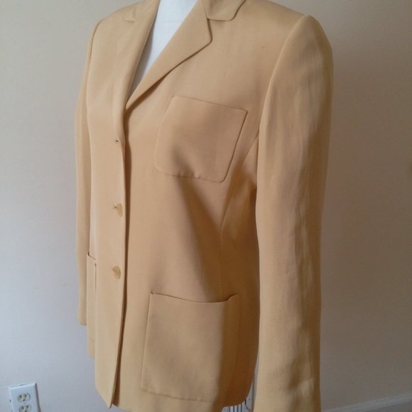 ELLEN TRACY Blazer Single Breasted Jacket Light Yellow Size Petite 12 - Picture 4 of 10